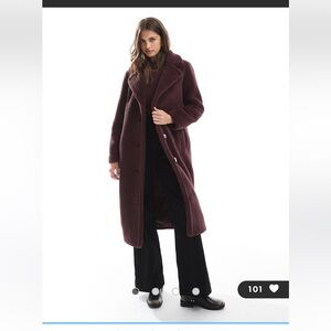 NWT Women's Long Teddy Coat in Deep Burgundy